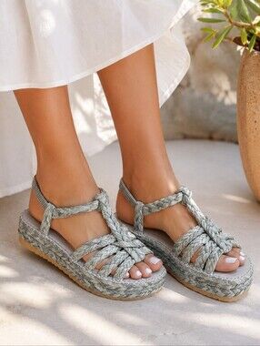 Beach by Matisse Gray Braided Platform Slingback Sandals Size 9 Boho Resort